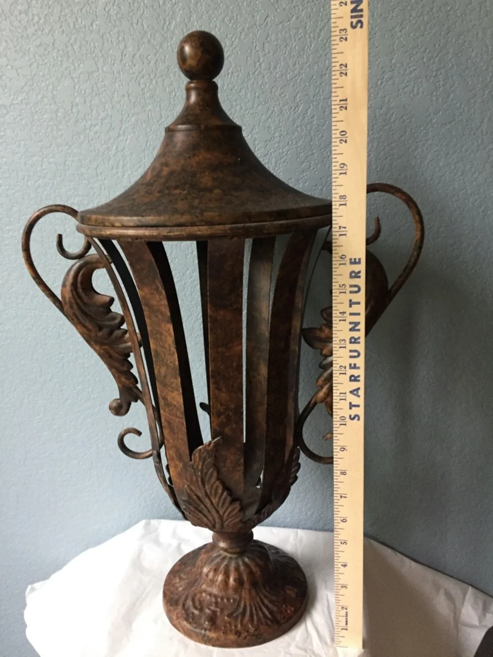 Large METAL Decorative VASE Size: 23 in TALL x 16 in WIDE Unbranded STAGING Use